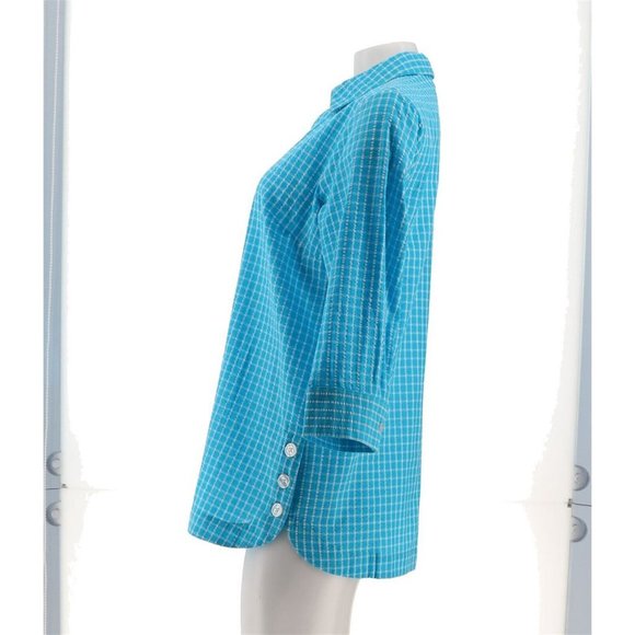 NWT JOAN RIVERS TEXTURED BUTTON FRONT SHIRT W/SIDE BUTTONS AQUA XS - Picture 3 of 12